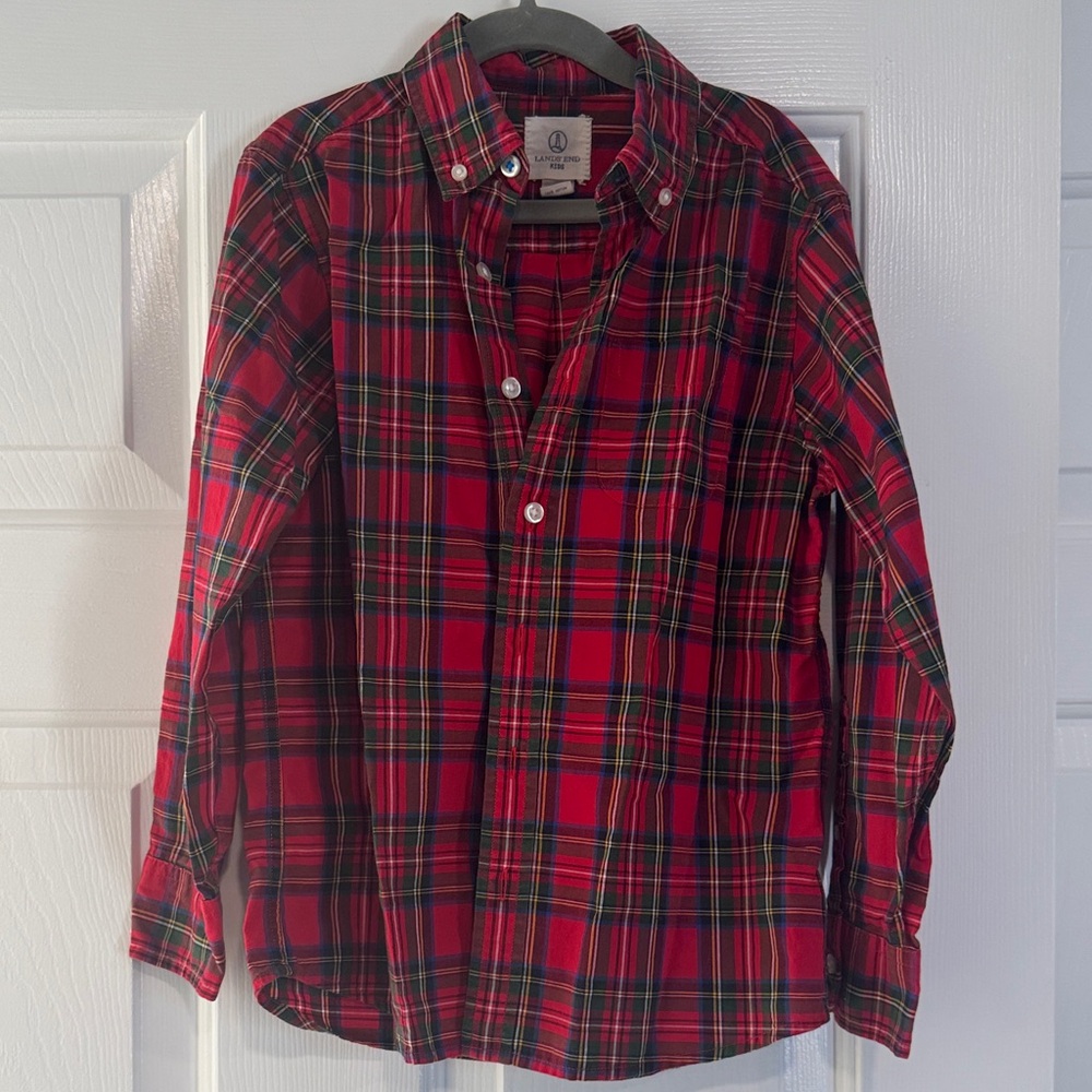 Lands' End Red Plaid Kids Button Down Shirt